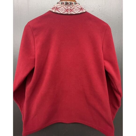 LL Bean Fleece Sweater Women M Red Nordic Fair Isle Full Zip Jacket Christmas - Picture 7 of 15